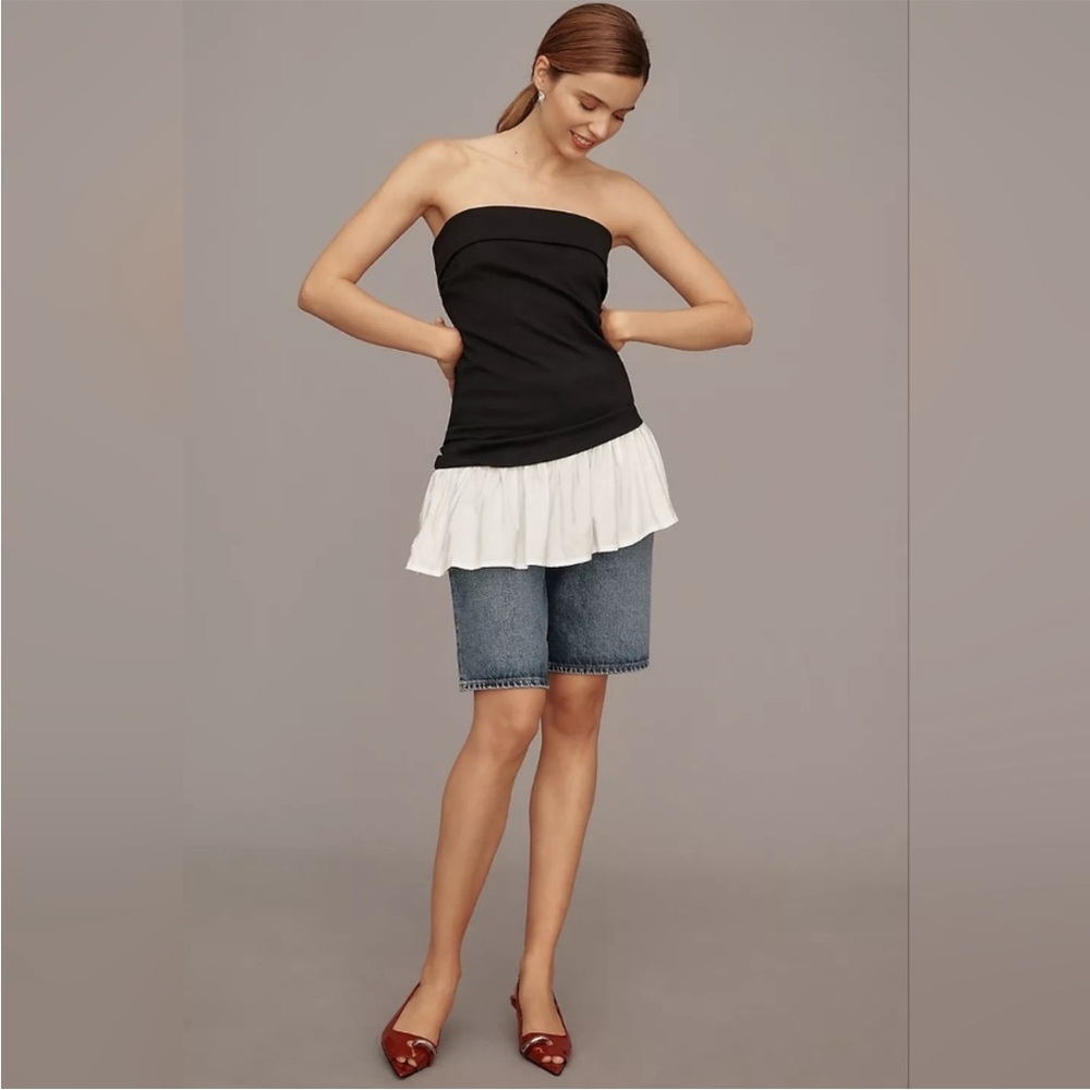 Black and White Strapless Top- Anthropologie